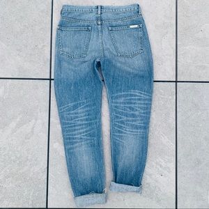 EVE DENIM Silver Bullet Embossed Distressed Tapered Straight Leg